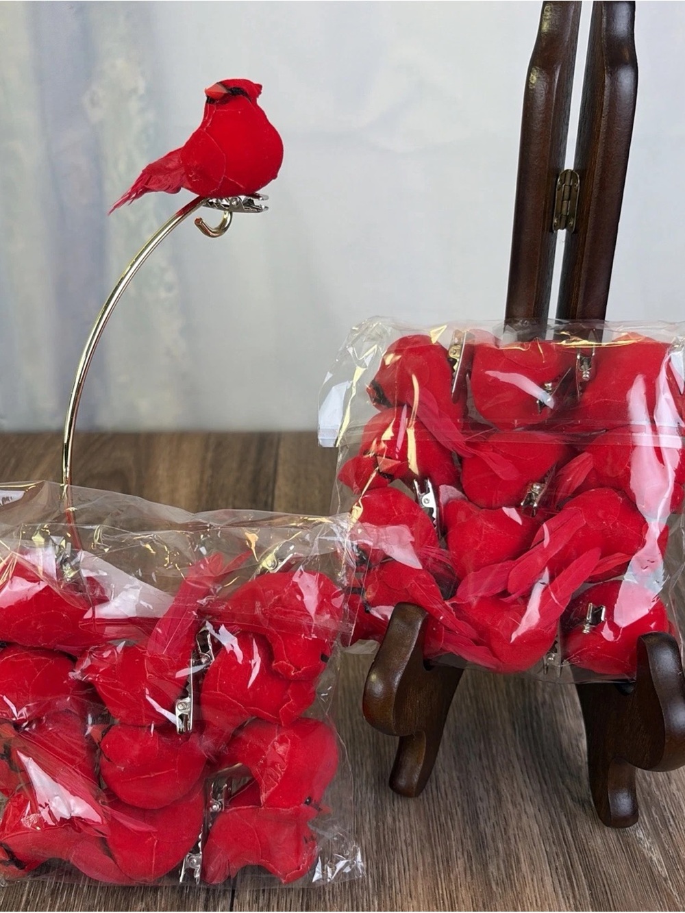 (2) 12 Pack Mini Cardinal Birds for Crafts Red Clip on Christmas Tree Ornaments